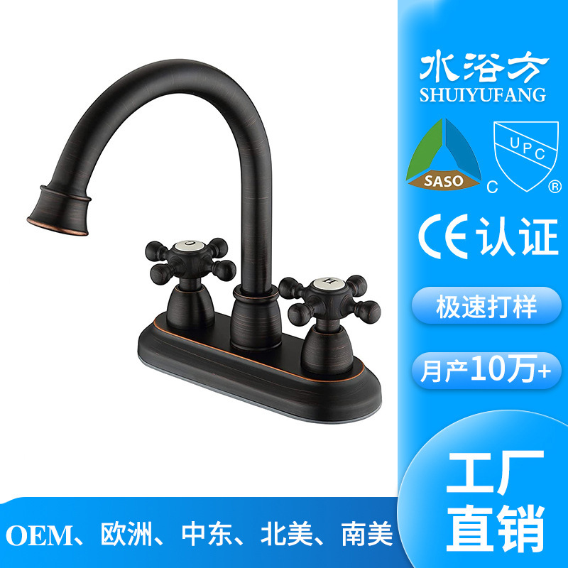 Factory Direct sale modern oil surface bronze bathroom sink faucet, center dresser, with cross handle