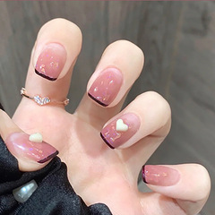 Hollywood celebrity-inspired nail art, wearing nail stickers, pink heart French-style gentle student fake nail stickers, finished product wholesale