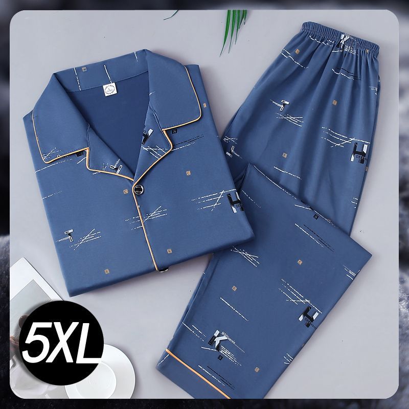 Pijamas de algodón para hombres primavera y otoño de manga larga juventud de mediana edad suelta grande se puede usar fuera del conjunto de ropa de casa
