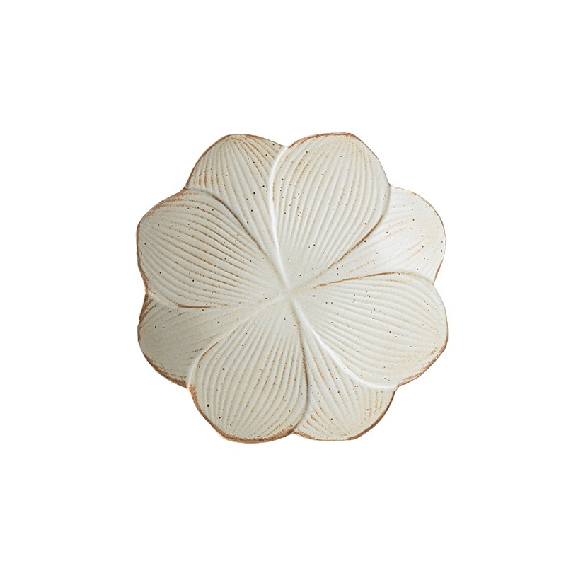 Plato de cerámica rústica con forma de loto de estilo japonés, vajilla vintage creativa hecha a mano, plato para desayuno, plato para aperitivos, plato para postres, plato para servir