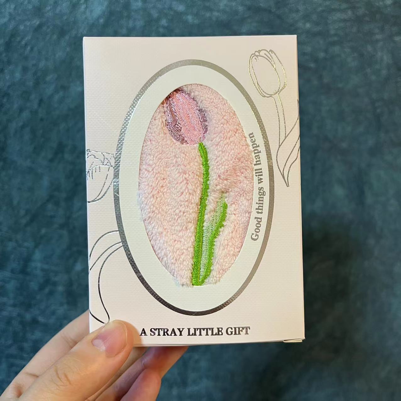 30*30 핑크 튤립 스퀘어 스카프 + 핑크 선물 상자 핫 판매