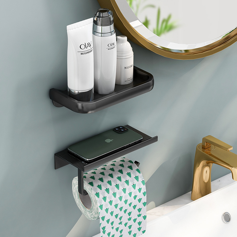 Espacio de aluminio engrosada baño titular del teléfono móvil titular de papel higiénico del hotel caja de pañuelos higiénico rack de almacenamiento Punch-libre
