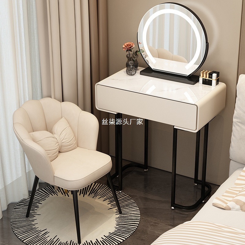 Dressing Table Small Apartment Narrow Bedroom Modern Simple Light Luxury Rock Board Desk Dressing Table Integrated Dressing Table