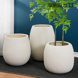 New Style Simple Oversized Magnesium Mud Flower Pot Round Mouth High and Deep Office Green Plant Household Plant Ornaments Indoor Flower Pot