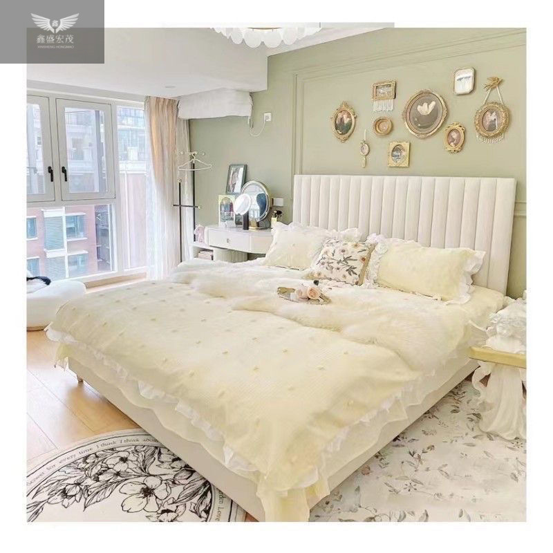 Cama de tela minimalista, cama de cama de cama principal, cama de aire minimalista, cama doble, cama de tela de tecnología de lujo sin lavado.