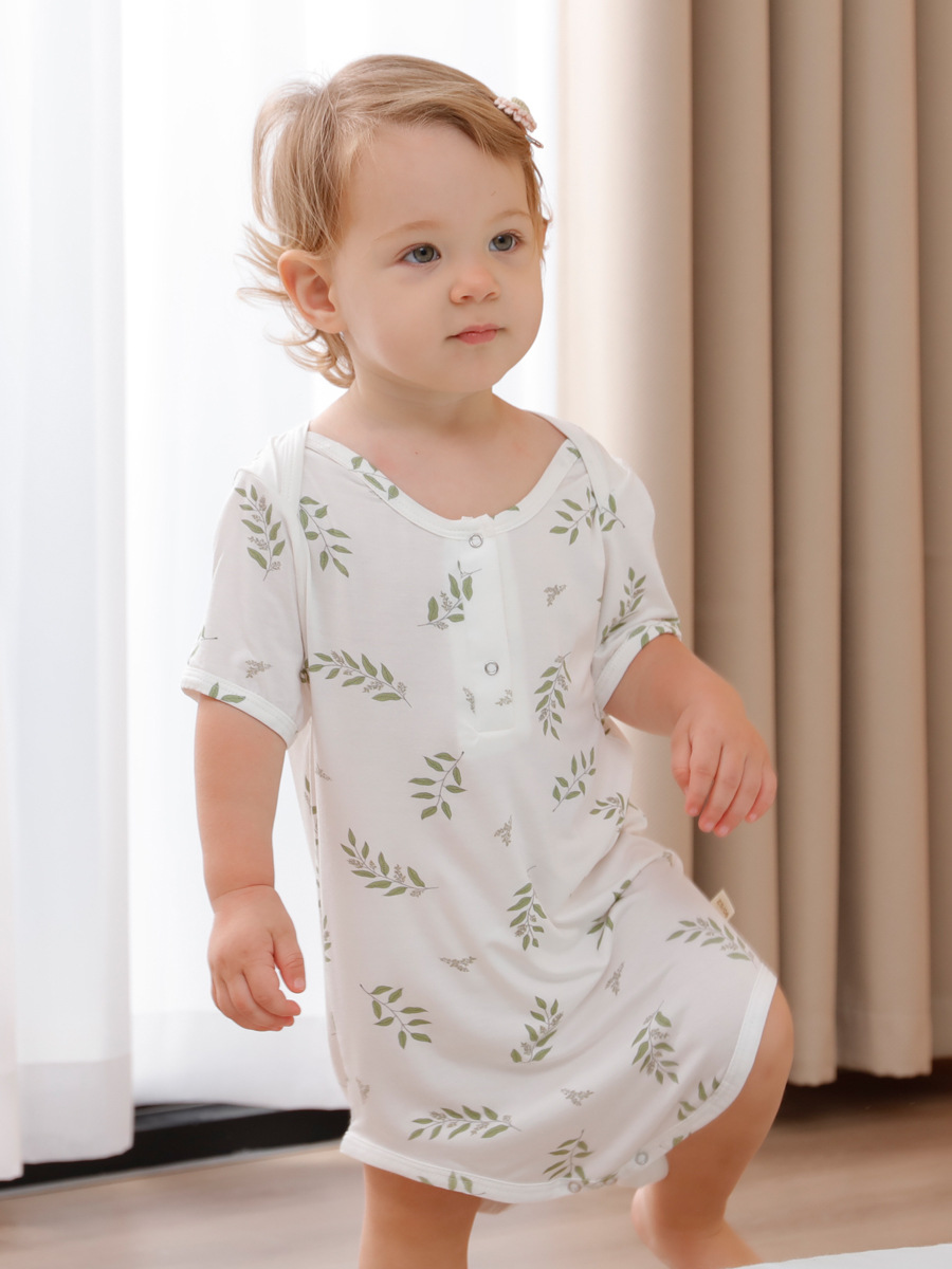 Bebé fresco de bambú algodón vaina ropa verano niños y niñas bebé aire acondicionado ropa delgada manga corta mameluco mono mameluco