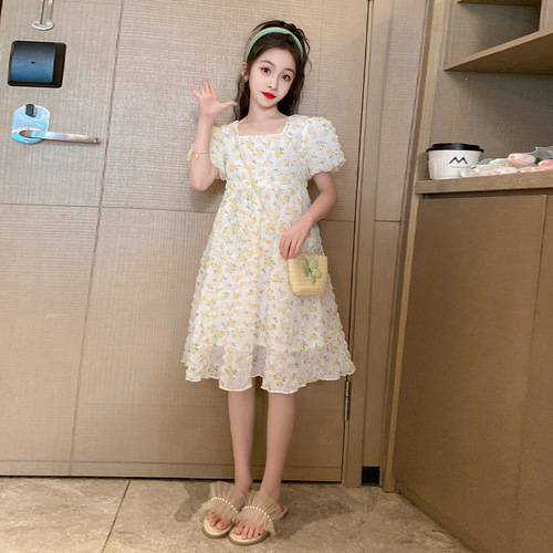 Children's Summer Dress  New Trendy Fresh Small Girls Floral Dress Fashion Cute Princess Dress