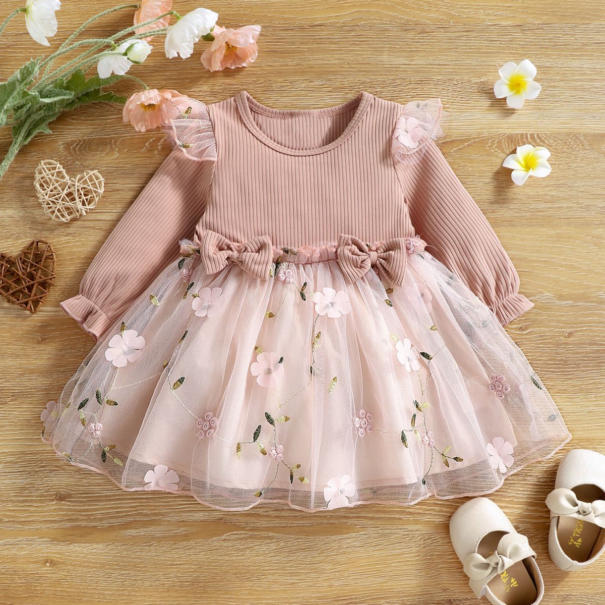 New Spring/Autumn European and American Style Children's Clothing Mesh Baby Girl Long-Sleeved Dress