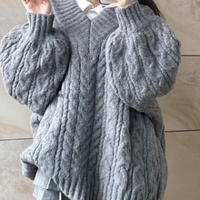 新款韩版宽松厚麻花慵懒套头毛衣2023羊毛衫外穿女装上衣冬季女潮