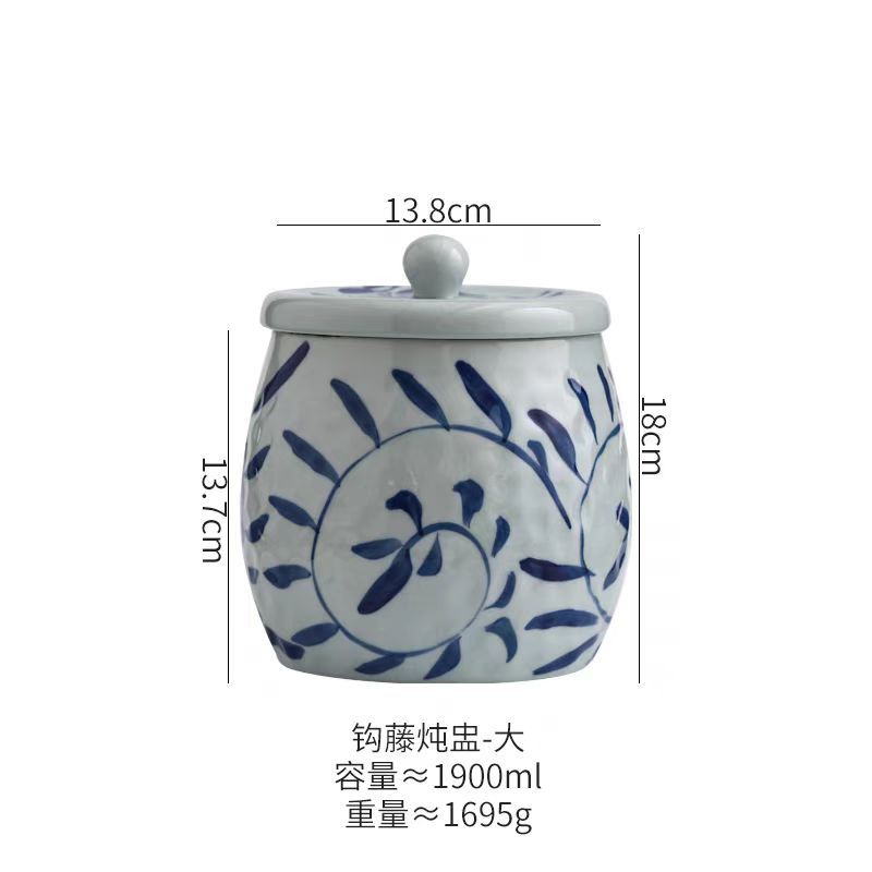Vajilla de cerámica de estilo japonés creativo cubo tazón personalizado azul y blanco vintage boca ancha ramen tazón bajo vidriado olla de salsa casera