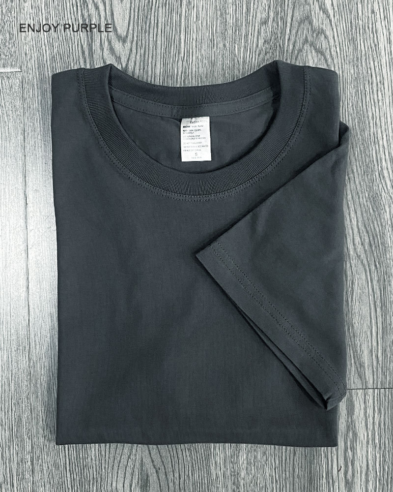 Verano refrescante de algodón puro color sólido cuello redondo manga corta Camiseta de moda pareja de hombres y mujeres 200g media manga blanca ins casual