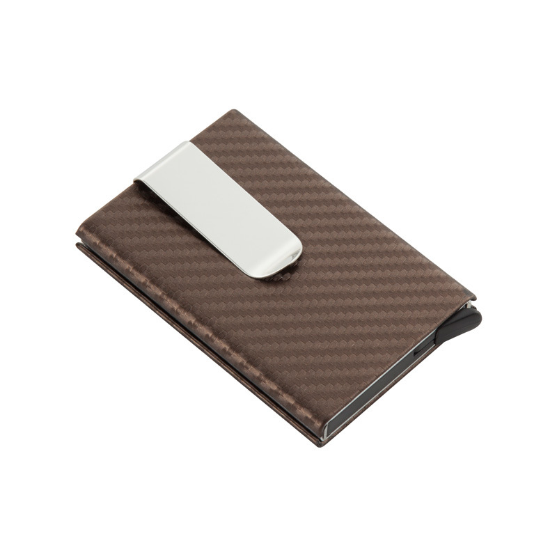 Carbon fiber RFID shielding anti-magnetic card holder, automatic elastic metal wallet card holder