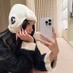 小红书同款小香风雷锋帽秋冬保暖针织毛线帽女百搭显瘦护耳冷帽批