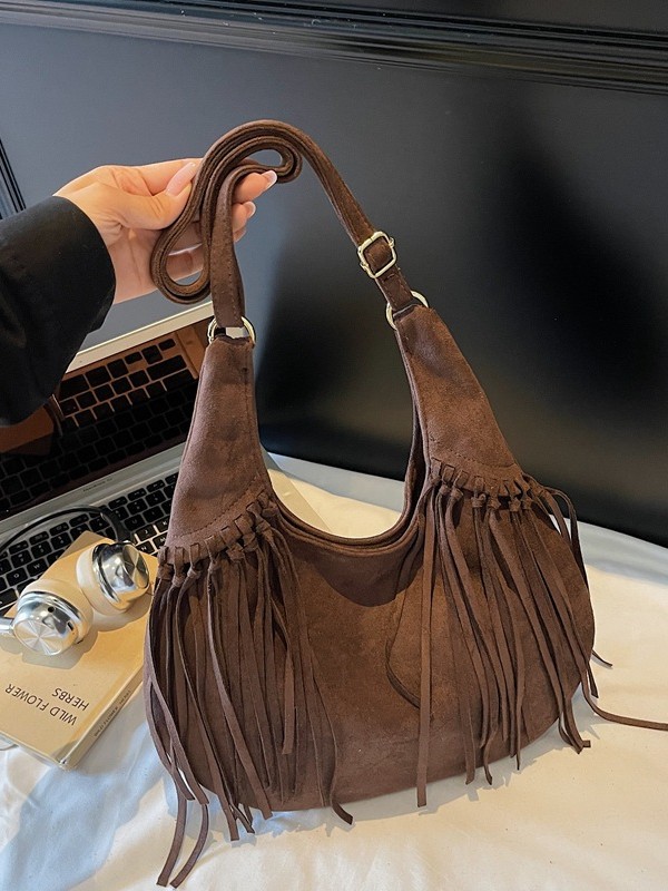Qadın zamşa çanta - saplı bucket model, çiyin və çarpaz