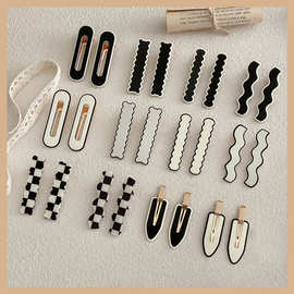 韩国ins黑白棋盘格发夹女气质无痕发卡侧边刘海碎发鸭嘴边夹发饰