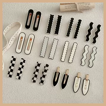 Korean ins black-and-white checkerboard hairpin, feminine, traceless hairpin, bangs on the side, broken hair, duck's beak hairpin - ShopShipShake