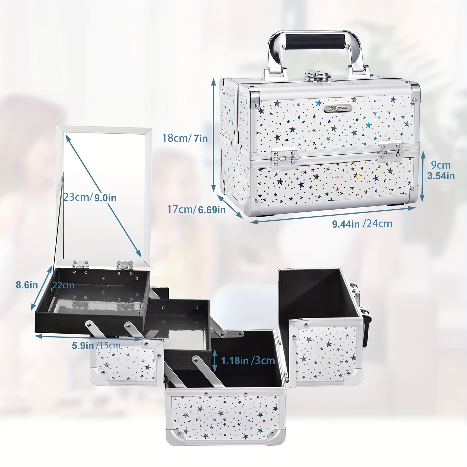 Maletín de Maquillaje con Espejo de Metal Gran Capacidad con Luz para Maquilladores