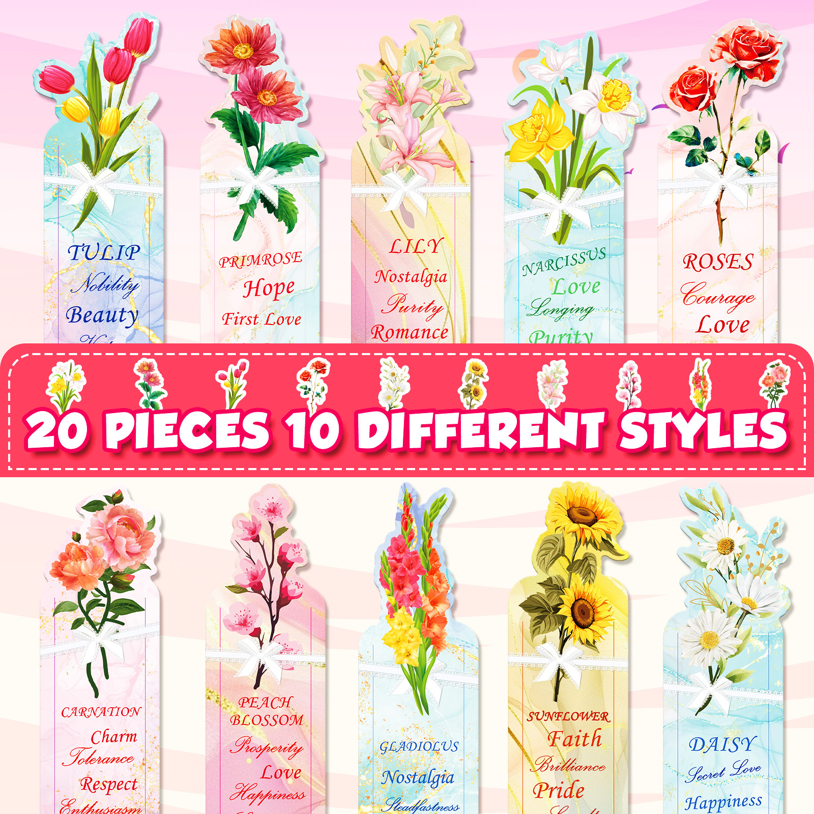 20 Pack Boxed Cross-border Creative Theme Irregular Flower Floral Instagram Style Student Gift Message Bookmark Clip Bookmarks