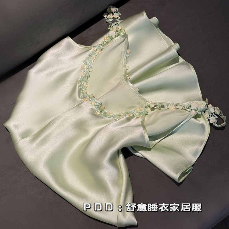 纯欲吊带刺绣花边睡裙女夏季2025新款轻奢冰丝薄款纯色睡衣家居服|undefined