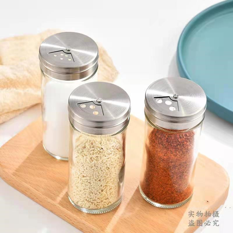 厂家厨房用品304不锈钢调味罐 玻璃调料瓶牙签筒 烧烤撒辣椒胡椒