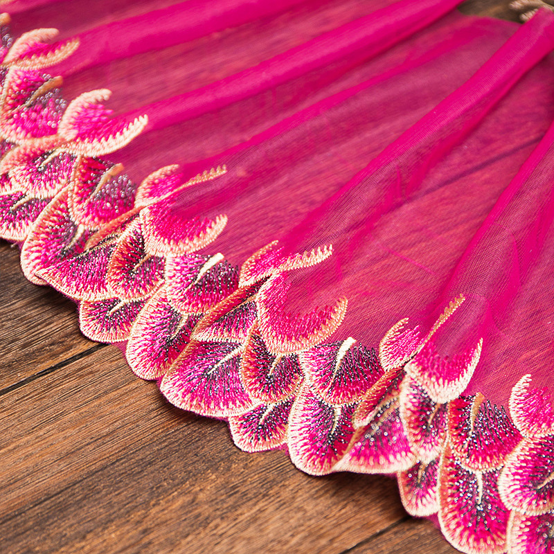 20cm de ancho de red de ancho de color bordado encaje suave plumas de pavo real ropa interior accesorios Barbie