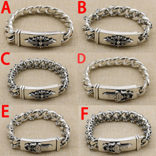 S925 sterling silver bracelet retro ruffian handsome personality Thai silver fashion cross flower bracelet GD fashion jewelry for men and women