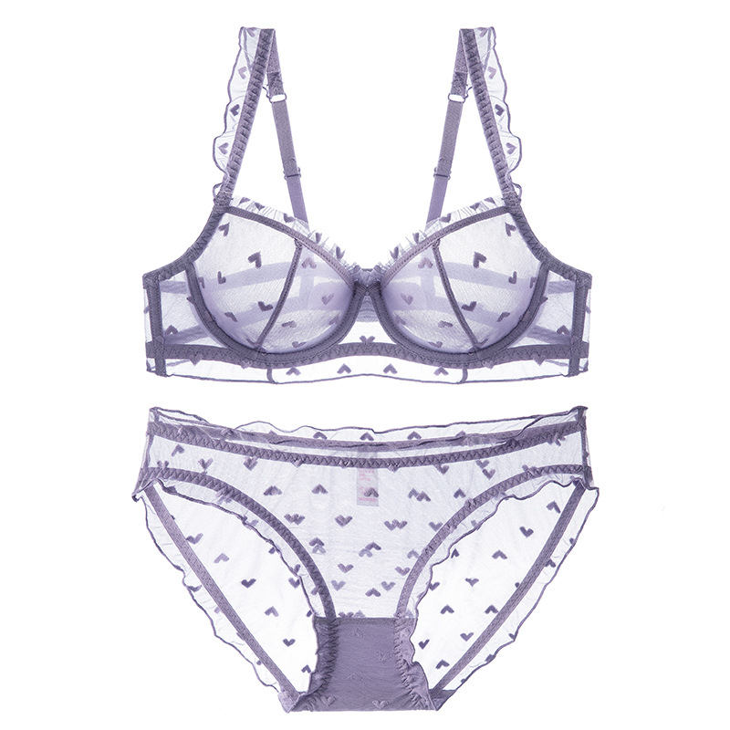 Ropa interior de encaje transfronterizo puro deseo de verano mujeres delgadas pechos grandes muestran senos pequeños sujetador transpirable conjunto de sujetador sexy
