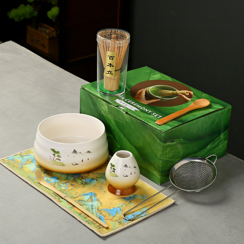 抹茶茶碗日本式抹茶宋代点茶道具陶磁器茶碗カップミキサー抹茶ブラシ茶コップセット|undefined