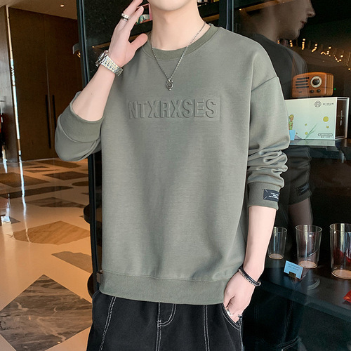 Men's hooded spring and autumn 2024 new round collar base shirt top fashion brand all-matching casual long-sleeved t-shirt