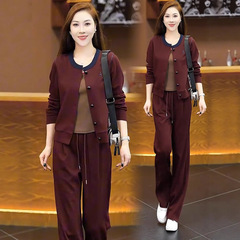 休闲运动套装女2025秋季新款洋气显瘦开衫外套阔腿裤外贸两件套潮