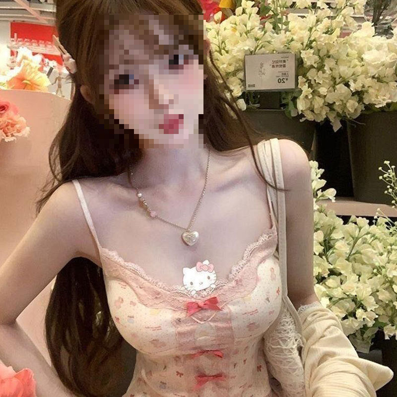 Customizable Processing and Customization, Can Add Embroidery and Printing, Sweet Lace-Trimmed Camisole, Summer Bow-Knot Short Top Customizable Processing and Customization, Can Add Embroidery and Printing, Sweet Lace-Trimmed Camisole, Summer Bow-Knot Short Top