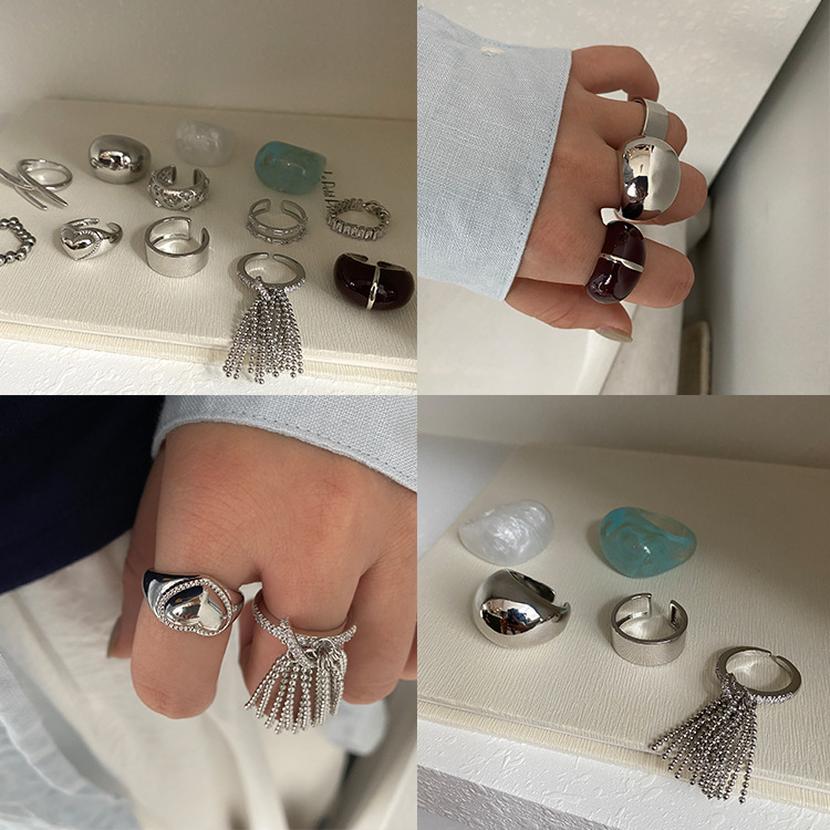 Trendy European and American Niche Ring Bracelet Blogger Style Zircon Wide Versatile High-End Open Index Finger Ring for Women