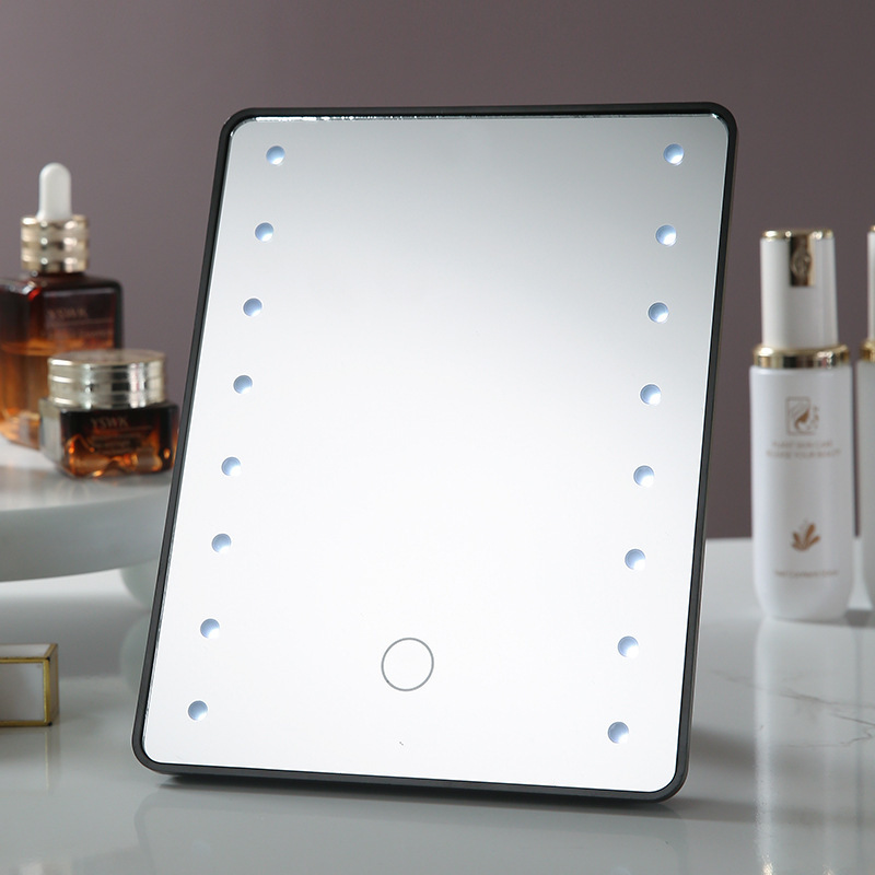 Espejo de maquillaje con luz LED de tres colores, plegable con base, espejo de tocador de escritorio, espejo de tocador con luz, espejo de princesa.