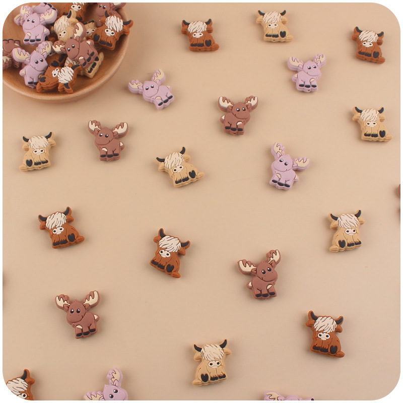 Nuevo bebé de dibujos animados animal yak ELK teether creativo DIY bebé chupete cadena teether pulsera pequeños accesorios