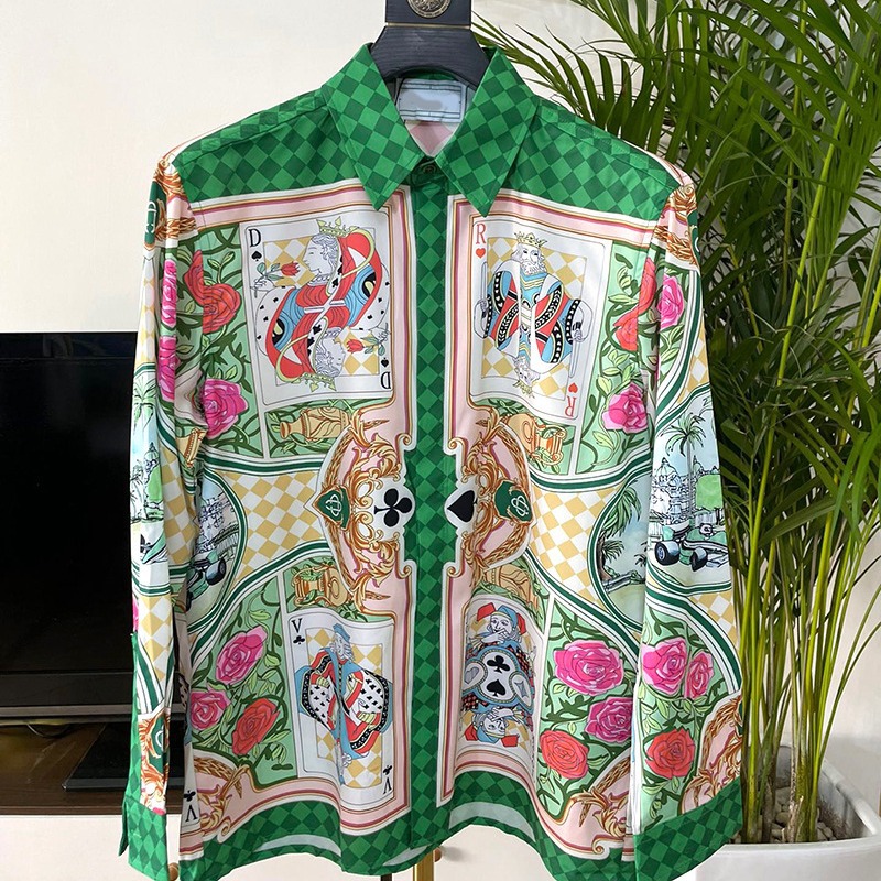 2024 spring and summer new European and American fashion cross-border youth poker digital printing men's four-sided shirt cardigan tide