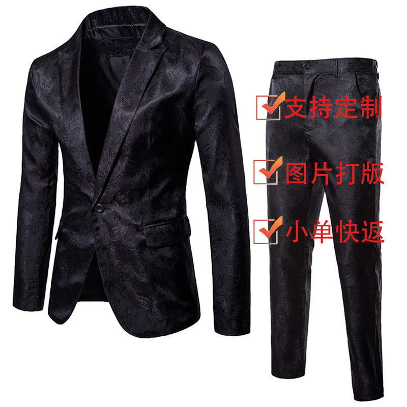 2024 Export Autum New Men's Glossy Dark Pattern Suit Nightclub One-Button Men's Lapel Suit Suit
