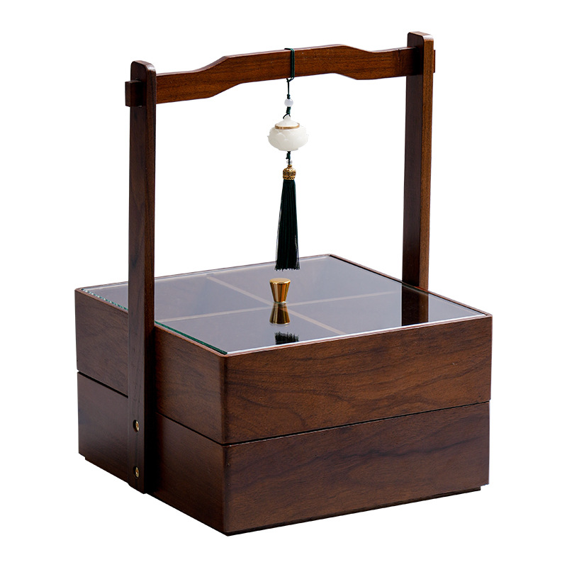 Nuevo estilo chino de nueces de madera seca bandeja de frutas casera sala de estar mesa de té semillas de melón dulces caja de nueces caja de almacenamiento de madera sólida