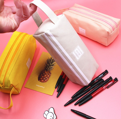 跨境雙層牛津布筆袋韓版簡約大容量筆袋小學生便攜拉鏈手提文具袋