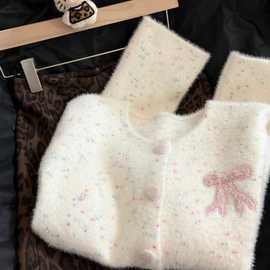 有被温柔到~韩系风蝴蝶结刺绣毛衣外套女秋季新款甜美针织衫