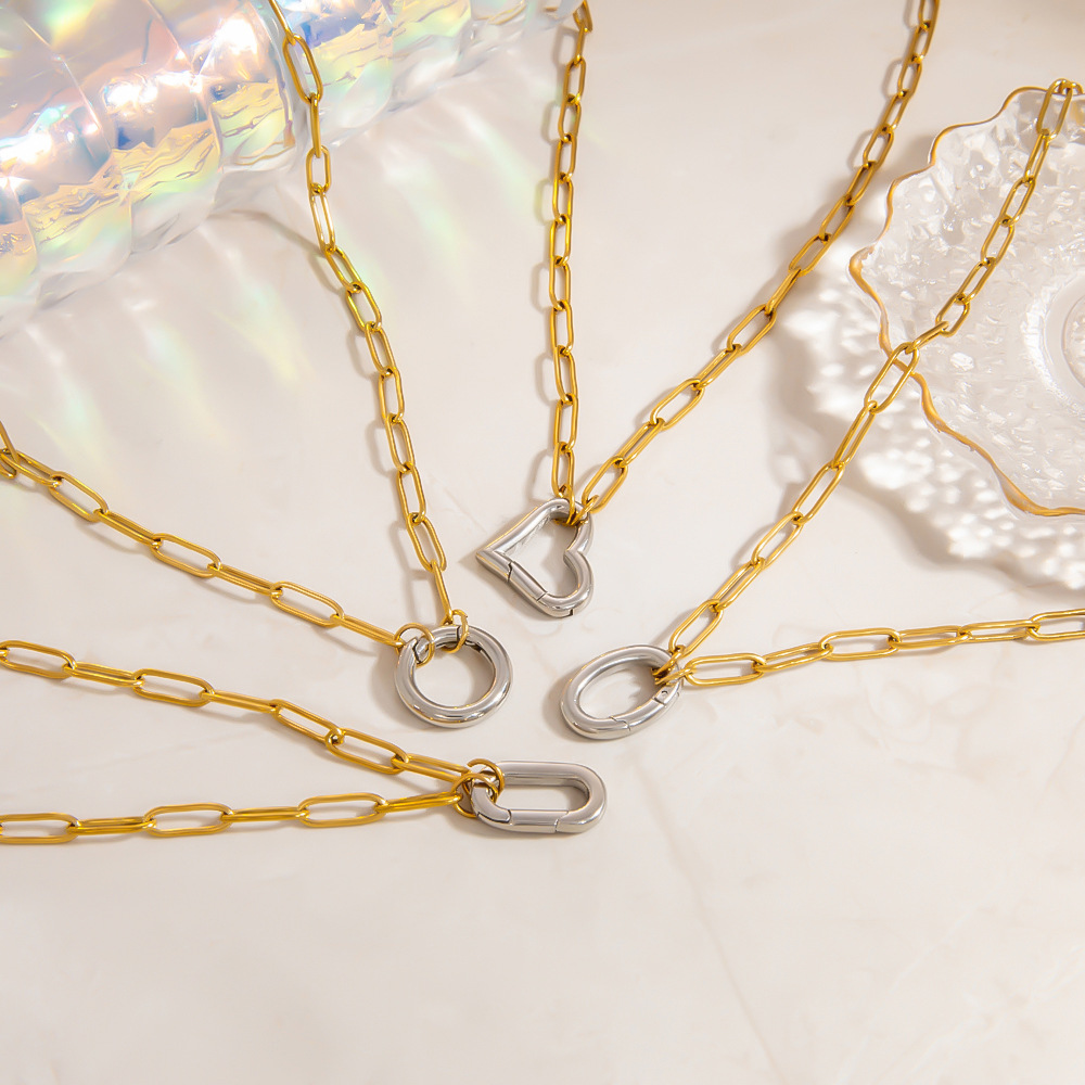 PVD Coated Gold Plating Process PVD Coated Real Gold Plated Geometric 304 Stainless Steel Elegant Lady Affordable Luxury Style Waterproof Non Tarnish 304 Stainless Steel Heart Clasp Closure Pendant Necklace