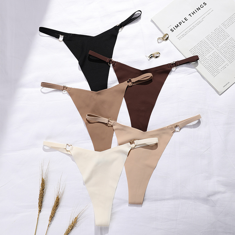 Exquisite Thin Straps, Low-Waisted Heart Rings, Seamless Ice Silk Underwear, Sexy T-Pants, Large Size Pure Cotton Crotch Women's T-String Underwear