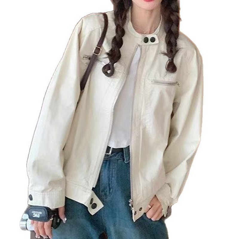 双层有里布 美式立领工装外套女春秋跨境新款宽松百搭休闲夹克衫|undefined