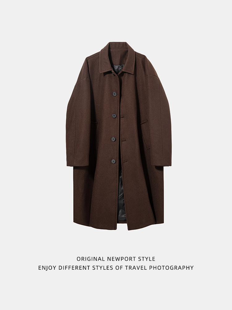 日本風カジュアルミドル丈高級ウールコート メンズ 秋冬 厚手 防風 トレンドブランド ラペル付きウインドブレーカー ジャケットq