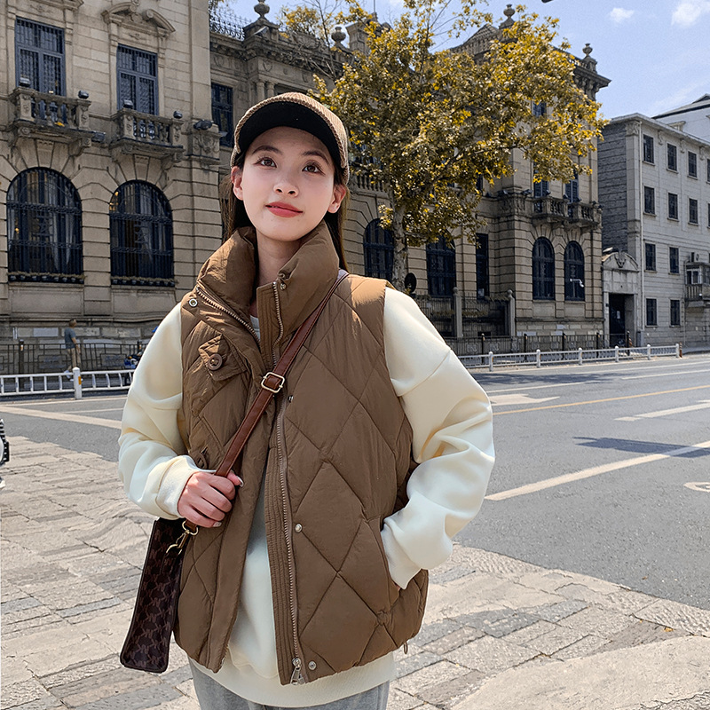 Chaleco de algodón de pluma para mujeres 2024 otoño y invierno nuevo estilo coreano de algodón suelto hombro collar de collar de algodón de color sólido chaleco image 3