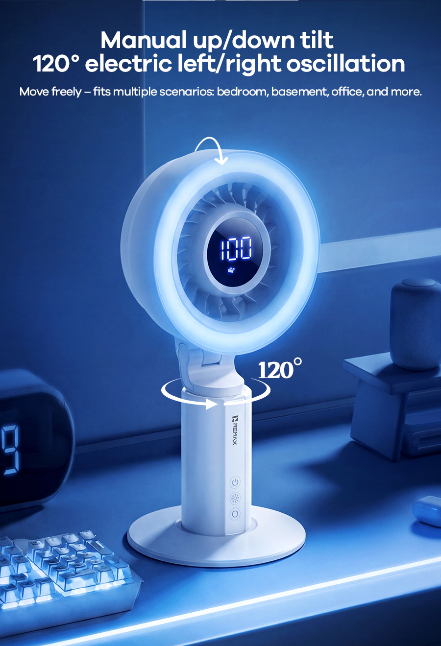 Remax Silent Desktop Fan With Usb Oscillating And Ambient Light_voghion.com