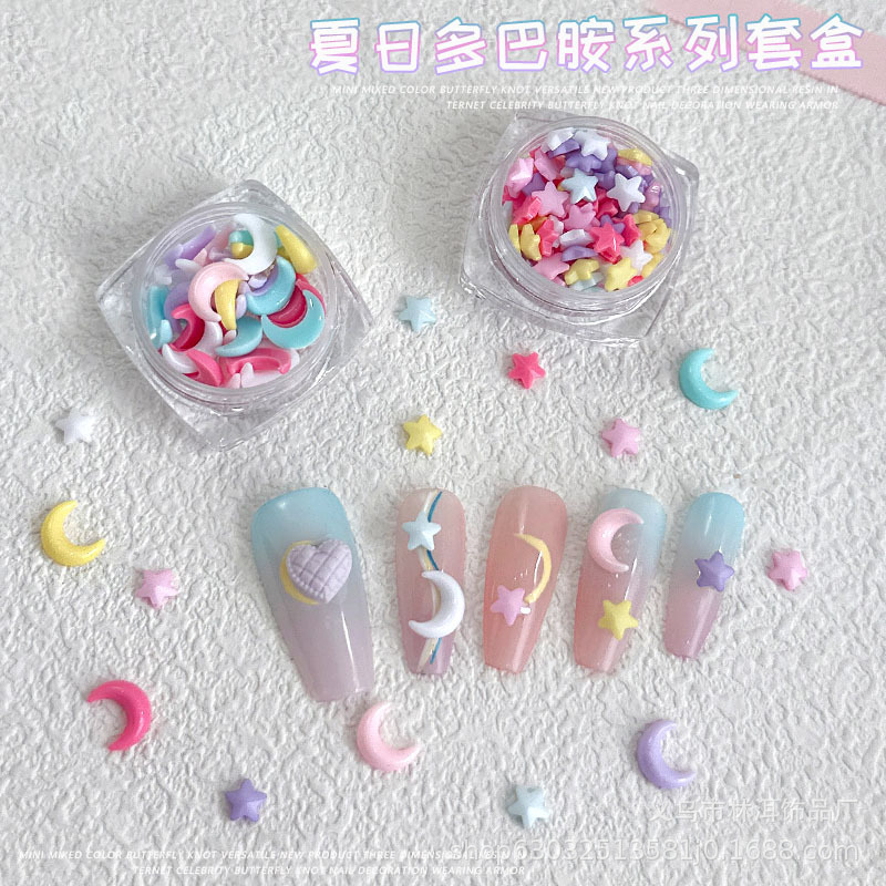 ドーパミンカラーラブネイルアートジュエリーミックス立体五芒星ムーンリボン DIY ウェアラブルネイルドリル|undefined