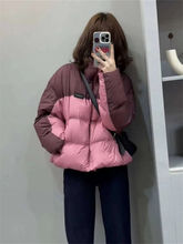 拼色韩版羽绒服女冬新款时尚保暖宽松白鸭绒短款加厚外套上衣