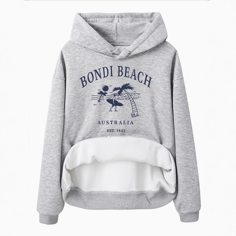 European and American Ebay Independent Station Sweatshirt Autumn and Winter Fleece-Lined Hooded Sweatshirt Ready for Australian Surfing Pattern Casual Women