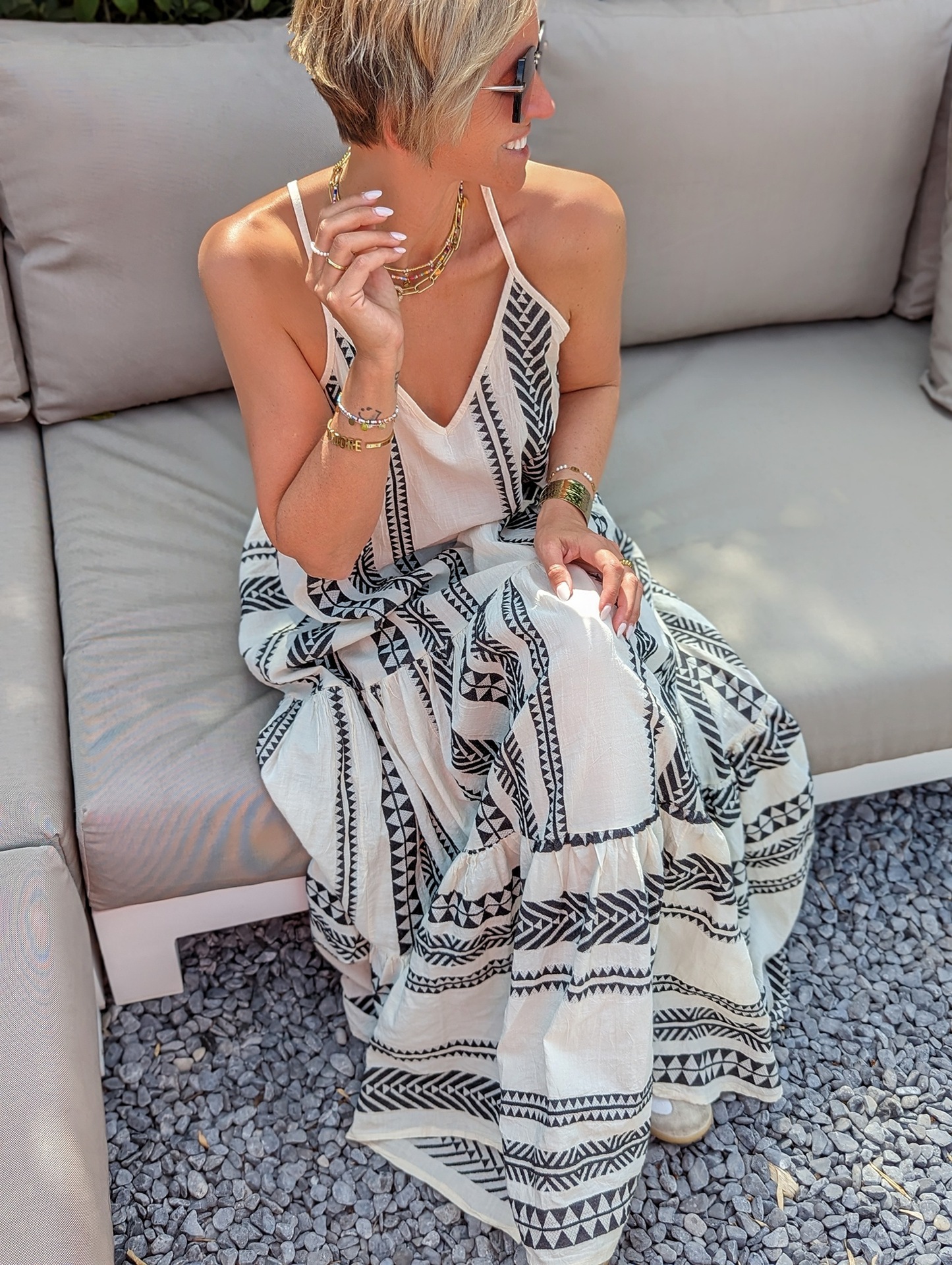 Geometric Pattern Wholesale Women's Streetwear Printing Backless Geometric Travel Selfie V Neck Sleeveless Regular Dress