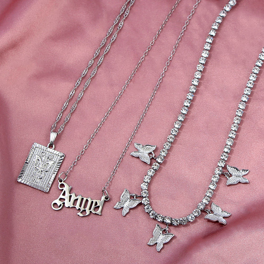 Fashion Butterfly Alloy Inlay Artificial Gemstones Womenu0027S Layered Necklaces